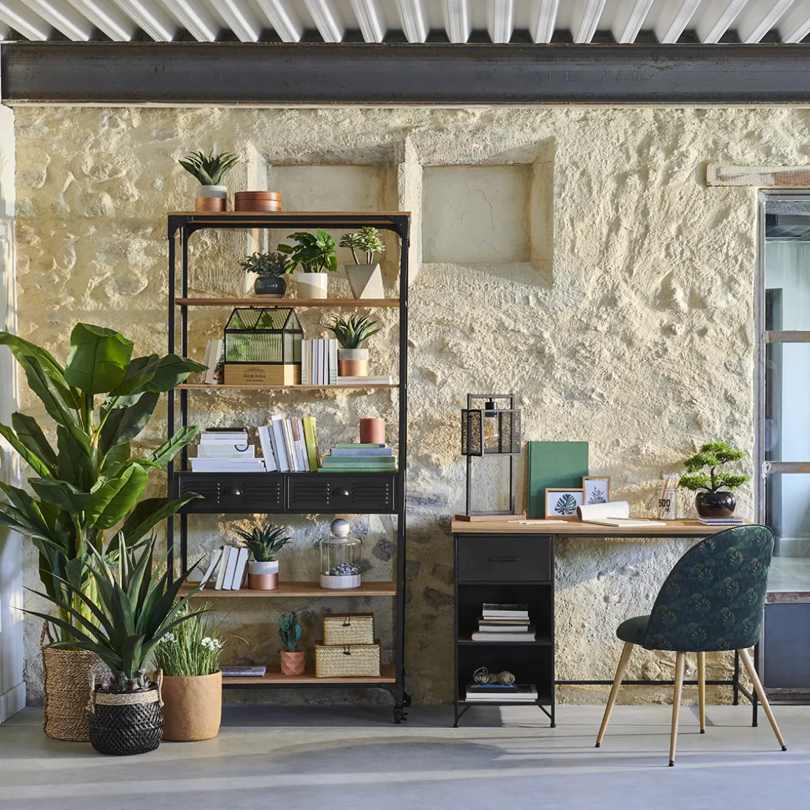 Bibliothèque 4 étagères et 2 tiroirs "Cierna"